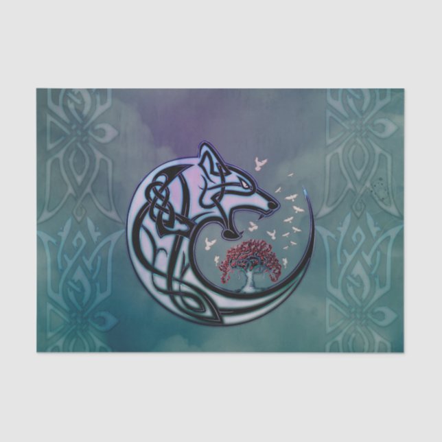 Papel De Seda Increíble lobo celta con árbol (Anverso)