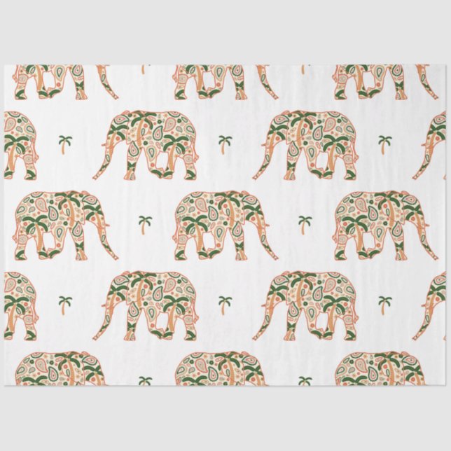 Papel De Seda Indian Floral Paisley Ornate Elephants (Anverso)