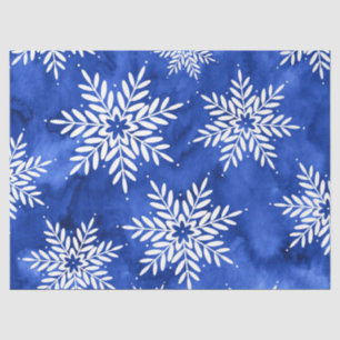 Papel De Seda Indigo Abstract Watercolor Snowflakes