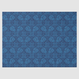 Papel De Seda Indigo Blue Floral Faux Lace Pattern