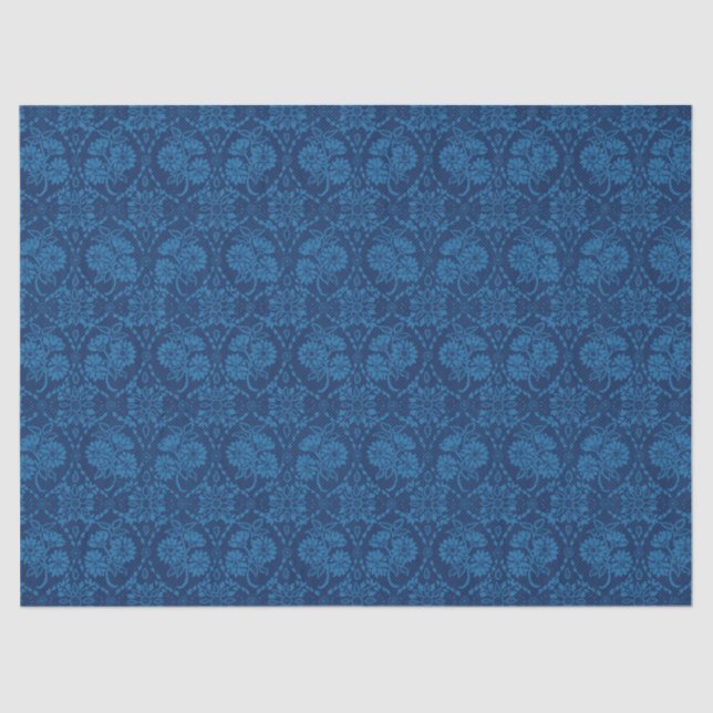 Papel De Seda Indigo Blue Floral Faux Lace Pattern (Anverso)