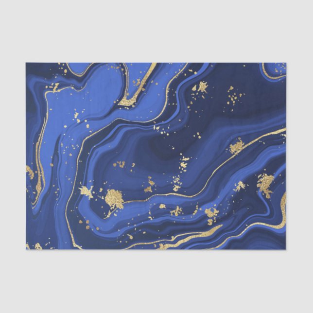 Papel De Seda Indigo Blue Liquid Marbble Watercolor (Anverso)