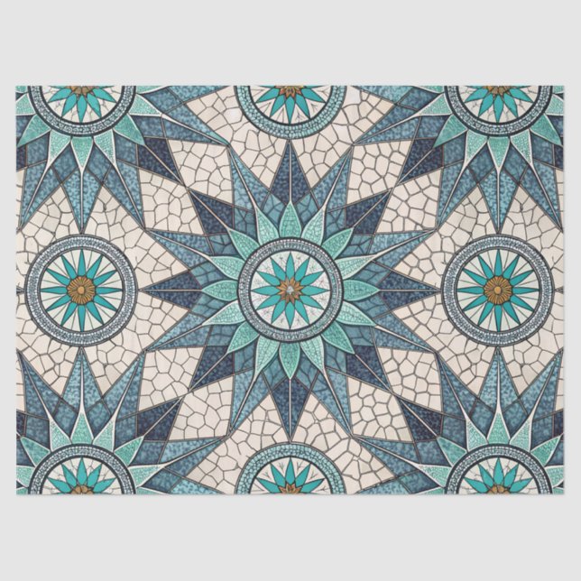 Papel De Seda Indigo Teal Compass Mosaic – Stained Glass (Anverso)