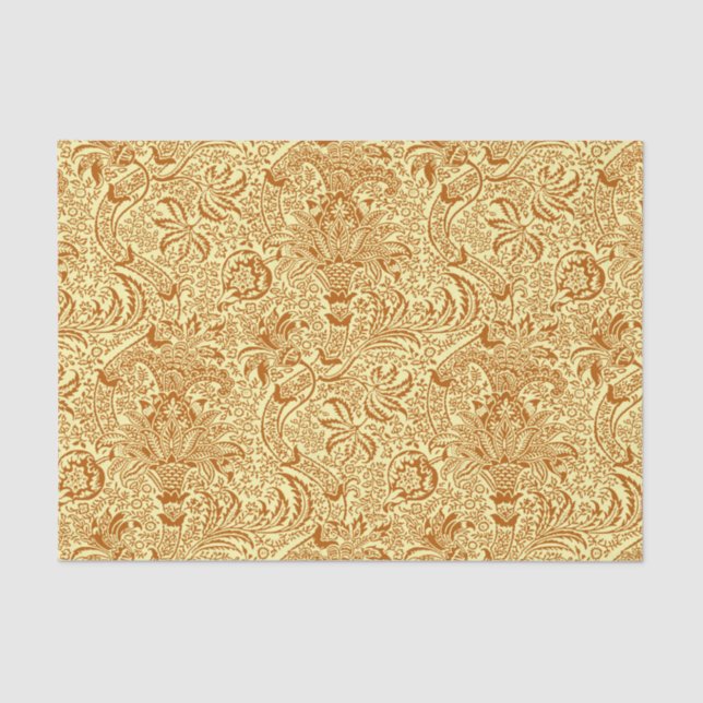 Papel De Seda Indio de William Morris, amarillo de la mostaza y (Anverso)