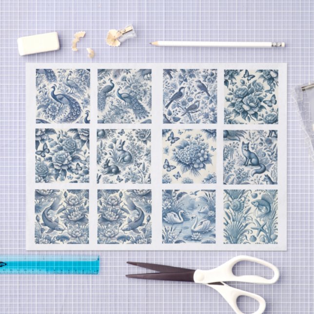 Papel De Seda Individual Blue Chinoiserie Inspired Decoupage (Artesanía)