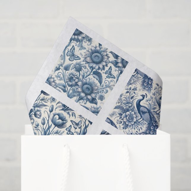 Papel De Seda Individual Blue Chinoiserie Inspired Decoupage (Bolsa de regalo)