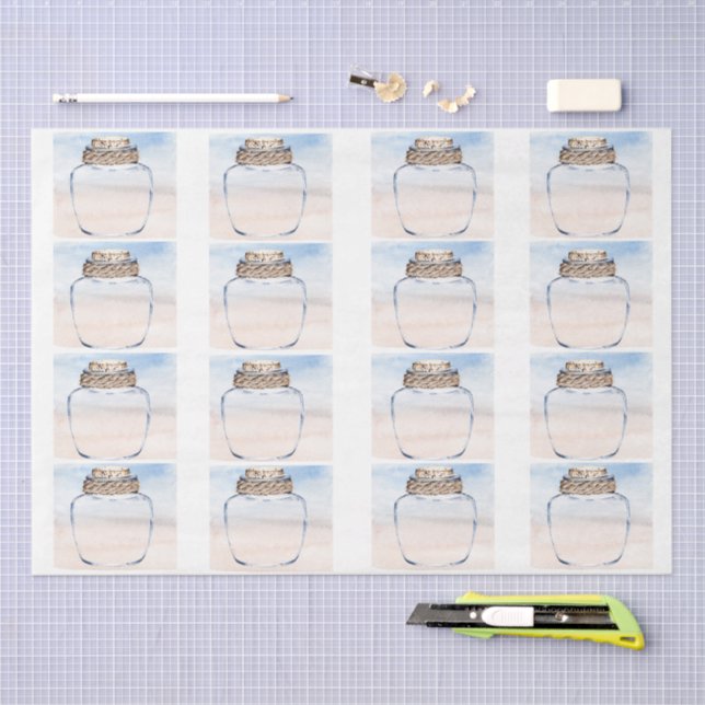 Papel De Seda Individual Jars & Coastal Background Decoupage  (Artesanía)