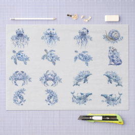 Papel De Seda Individual Vintage Inspirado Azul Blanco Delft