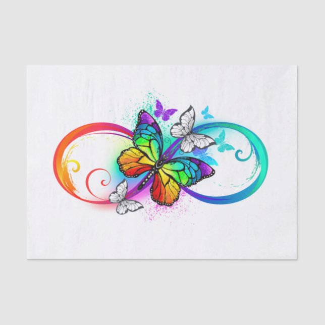 Papel De Seda Infinidad brillante con la mariposa arcoiris (Anverso)