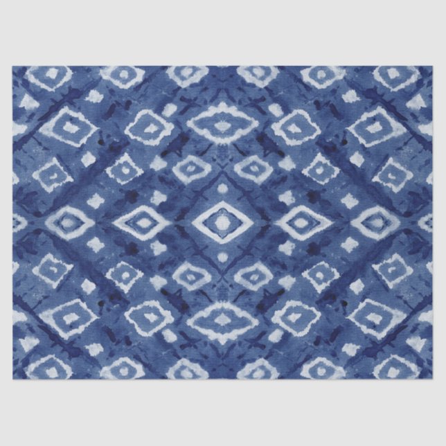 Papel De Seda Influencia asiática Shibori Tie Dye Indigo Azul Bl (Anverso)