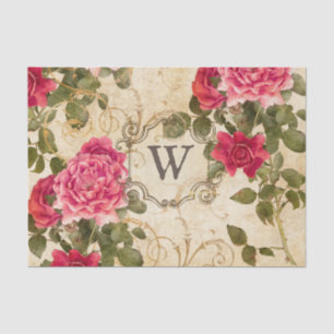 Papel De Seda Inicial con monograma de los rosas rosados del