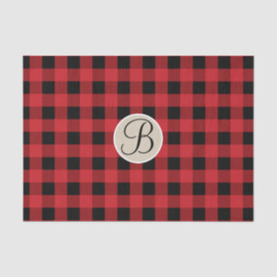 Papel De Seda Inicial de monograma rústico a cuadros de rojo y n