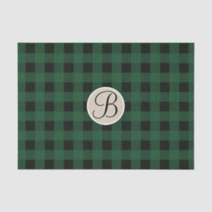 Papel De Seda Inicial Monograma Rústico Cuadros Verde Negro