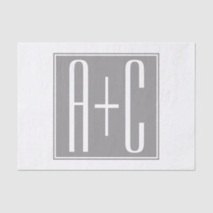 Papel De Seda Iniciales de parejas editables Blanco y gris