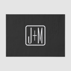 Papel De Seda Iniciales Modernas Monogramadas Blanco y Negro