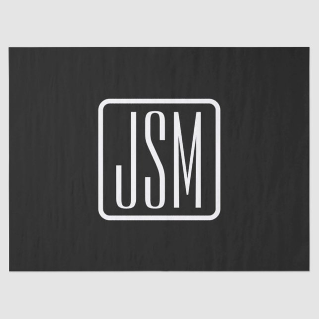 Papel De Seda Iniciales monogramadas modernas | Blanco y negro (Anverso)