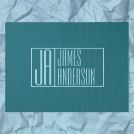 Papel De Seda Iniciales y nombre modernos | Azul Verde azulado o