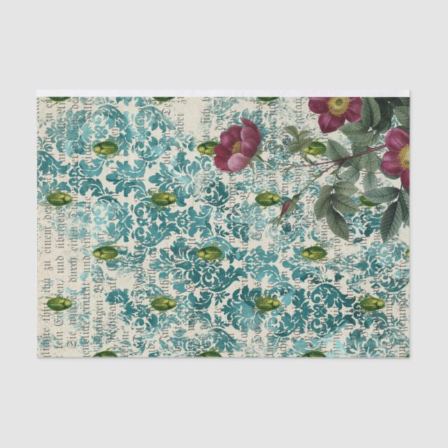 Papel De Seda Insectos de escarabajo verde vintage (Anverso)