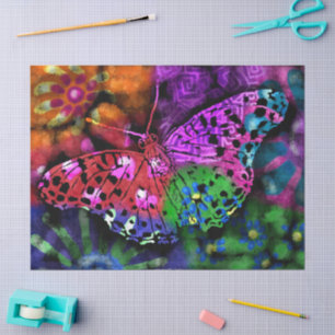 Papel De Seda Insectos de mariposa Resumen Naranja rosa verde mo