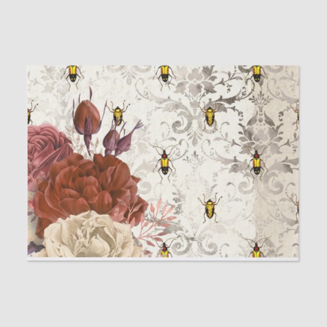 Papel De Seda Insectos Florales Vintage (Anverso)