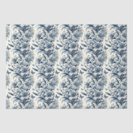 Papel De Seda Inspirado en Vintage Azul y Blanco Floral Toile