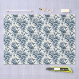 Papel De Seda Inspirado en Vintage Azul y Blanco Floral Toile