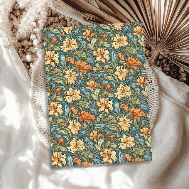 Papel De Seda Inspirado en William Morris, el sabio amarillo del (William Morris inspired copper orange yellow sage Tissue Paper)