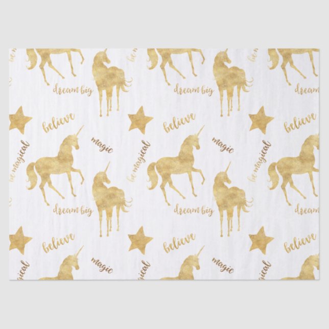Papel De Seda Inspirational Gold Unicorns Stars    (Anverso)