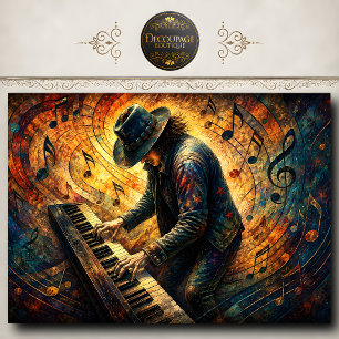 Papel De Seda Intérprete de piano de rock colorido arte de músic