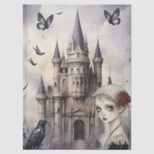 Papel De Seda Intriga Fantasía Raven Gótico y Chica