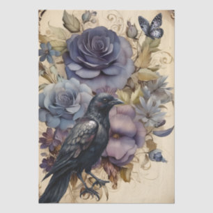 Papel De Seda Intrigante Fantasía Raven Gótico y Florales