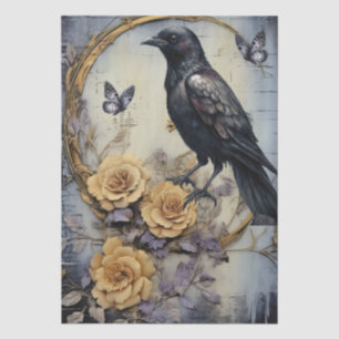 Papel De Seda Intrigante Fantasía Raven Gótico y Florales