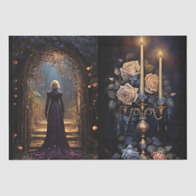 Papel De Seda intrigante Fantasy Gothic Florals Decoupage (Anverso)