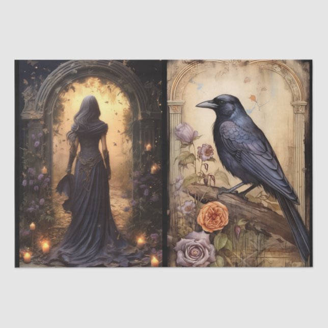 Papel De Seda intrigante Fantasy Gothic Florals Decoupage (Anverso)