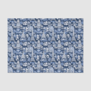 Papel De Seda Intrincada tela azul parisina con motivos