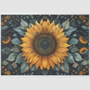 Papel De Seda Intrincado Decograma de Arte Botánico de Girasol