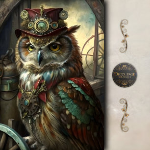 Papel De Seda Inventor Steampunk Búho Caprichoso Vintage