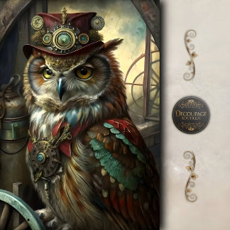 Papel De Seda Inventor Steampunk Búho Caprichoso Vintage