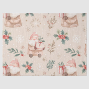 Papel De Seda Invierno Rosa - Santa Claus, Copos de Nieve, Acebo