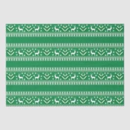 Papel De Seda Invierno Verde y Blanco Fair Isle de Navidad