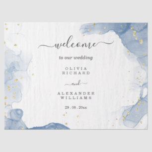 Papel De Seda Invitación de boda elegante azul y dorado minimali