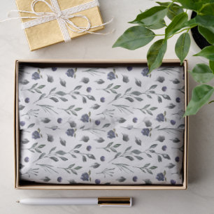 Papel De Seda Iris de Acuarela Boscosa en Azul Púrpura y Musgo F