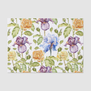 Papel De Seda Iris y rosas acuarela patrón floral
