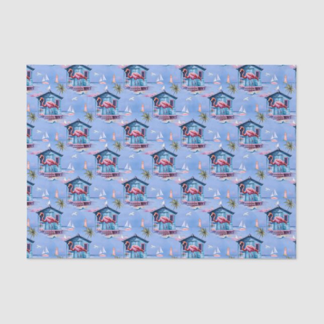 Papel De Seda Isla Flamingo Rosa Escape Tropical de Playa (Anverso)