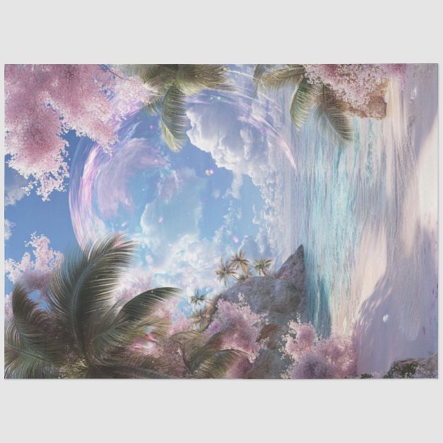 Papel De Seda Isla Tropical Sueño Desnudo Agua Turquesa (Anverso)
