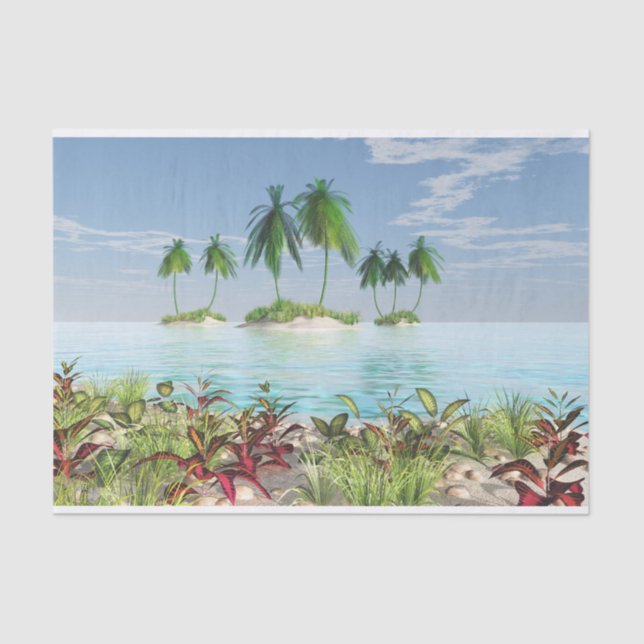 Papel De Seda islas tropicales de la palmera de la playa de 3D (Anverso)