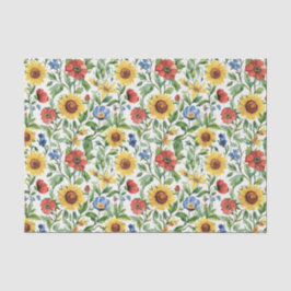 Papel De Seda Italian Blue Red Yellow Sunflowers Floral Birthday