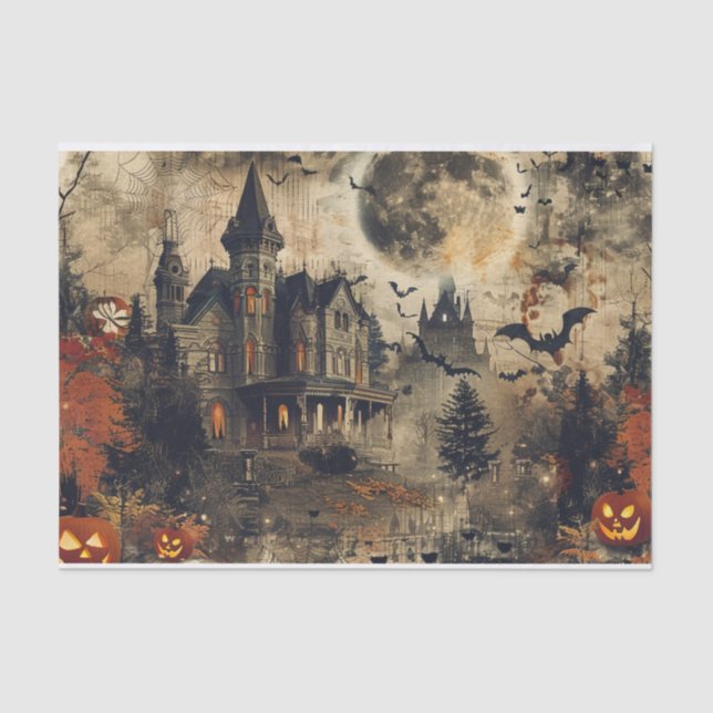 Papel De Seda Jack O Lantern Spooky Mansion Halloween Decoupage (Anverso)