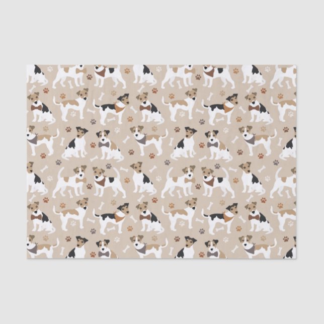 Papel De Seda Jack Russell Terrier Paws and Bones Tissue Paper (Anverso)