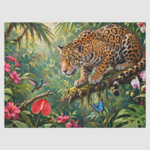 Papel De Seda Jaguar Selva Colibríes Mariposas Flores